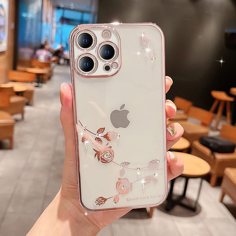 Anti-scratch Phone Cover for iPhone 12 Pro Electroplating Flower Pattern Rhinestone Decor Shockproof TPU Mobile Phone Case Anti-scratch Phone Cover for iPhone 12 Pro Electroplating Flower Pattern Rhinestone Decor Shockproof TPU Mobile Phone Case